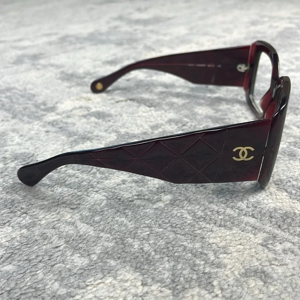 Chanel Acetate Quilted CC Glasses Frames Amber Brown Color Change Green Rim
